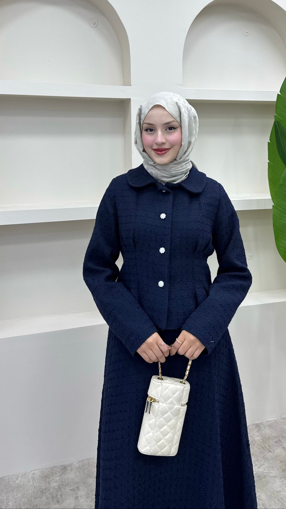 Shanel Kumaş Etekli Takım Lacivert