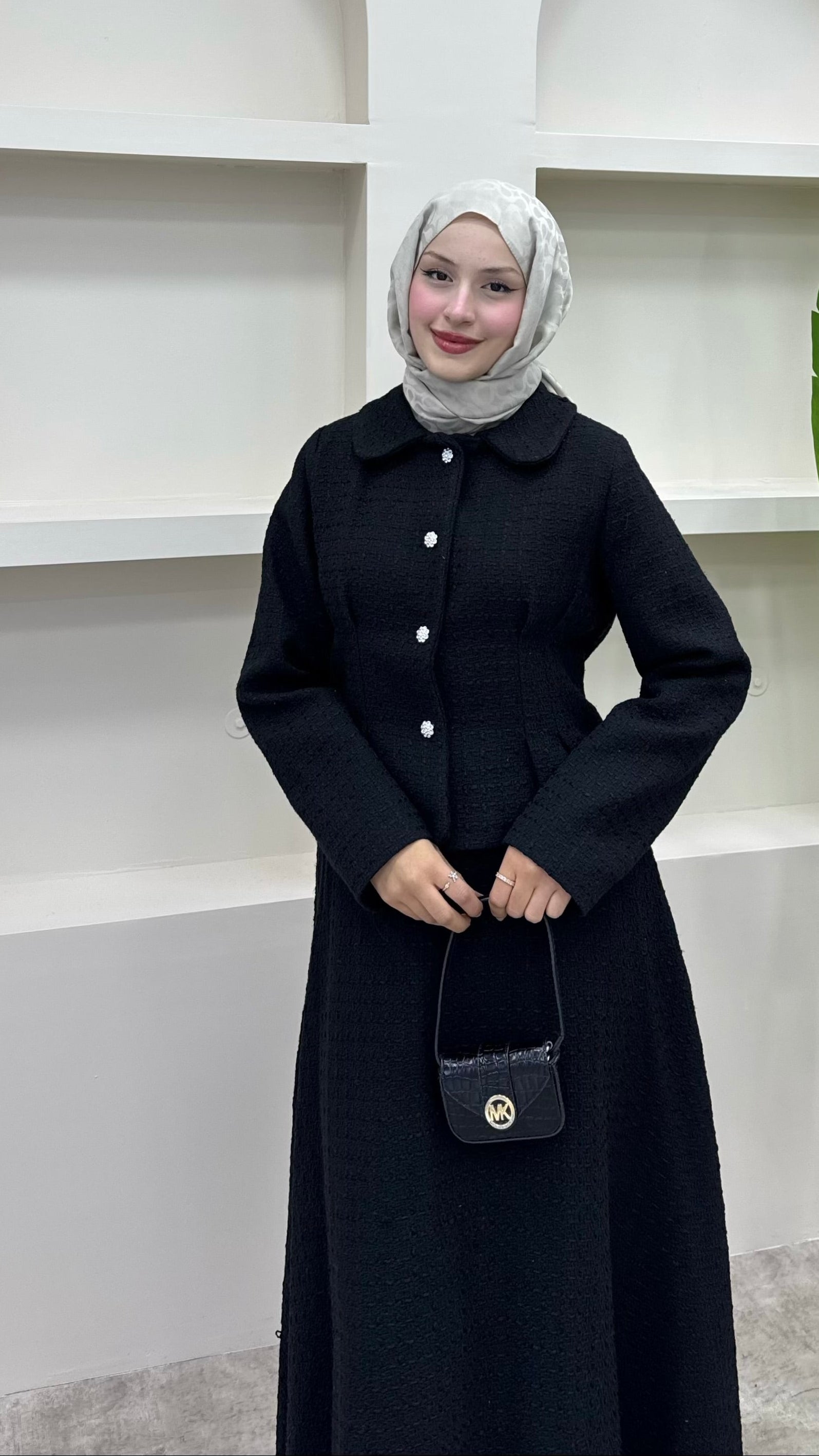 Shanel Kumaş Etekli Takım Siyah