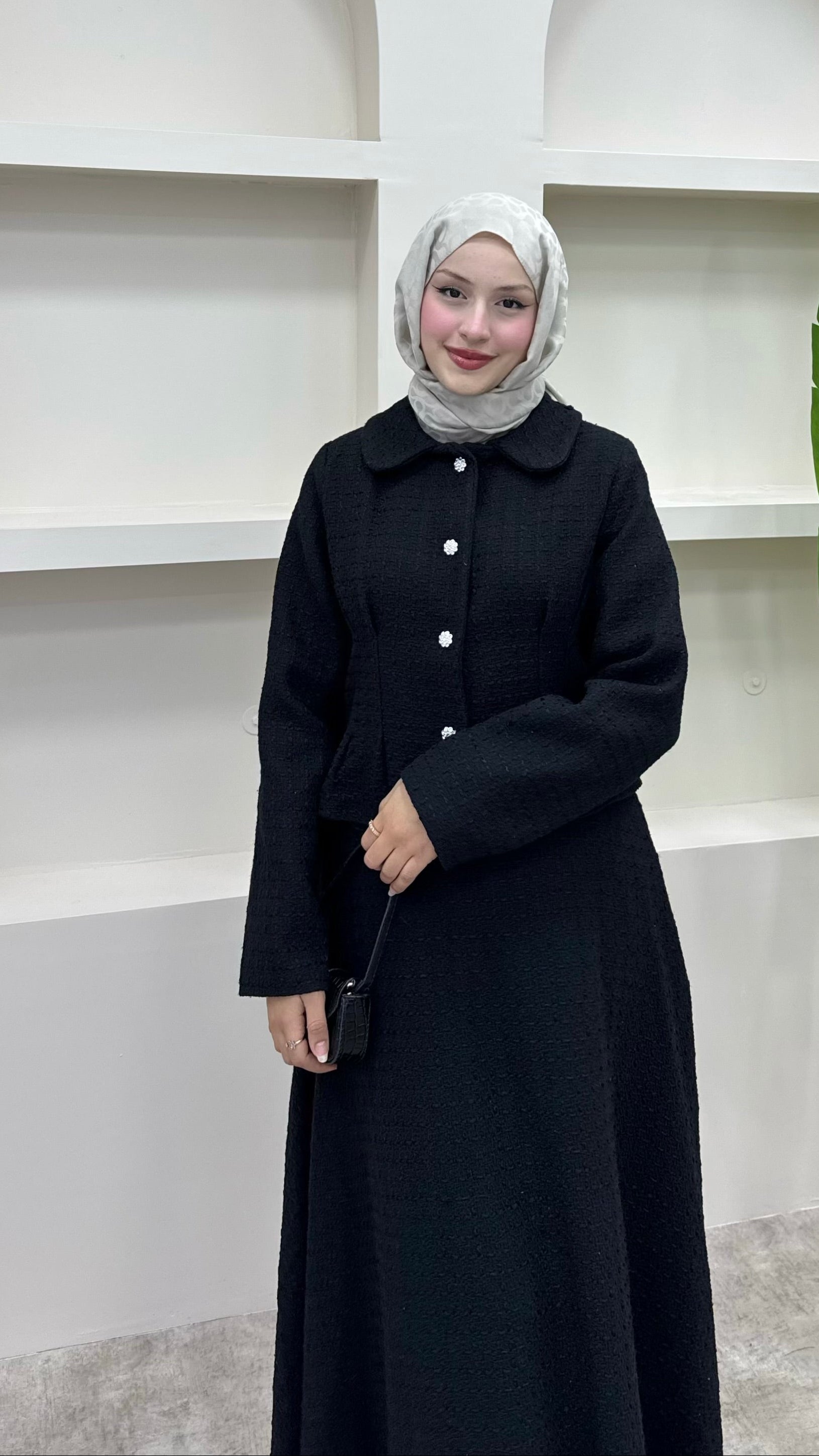 Shanel Kumaş Etekli Takım Siyah