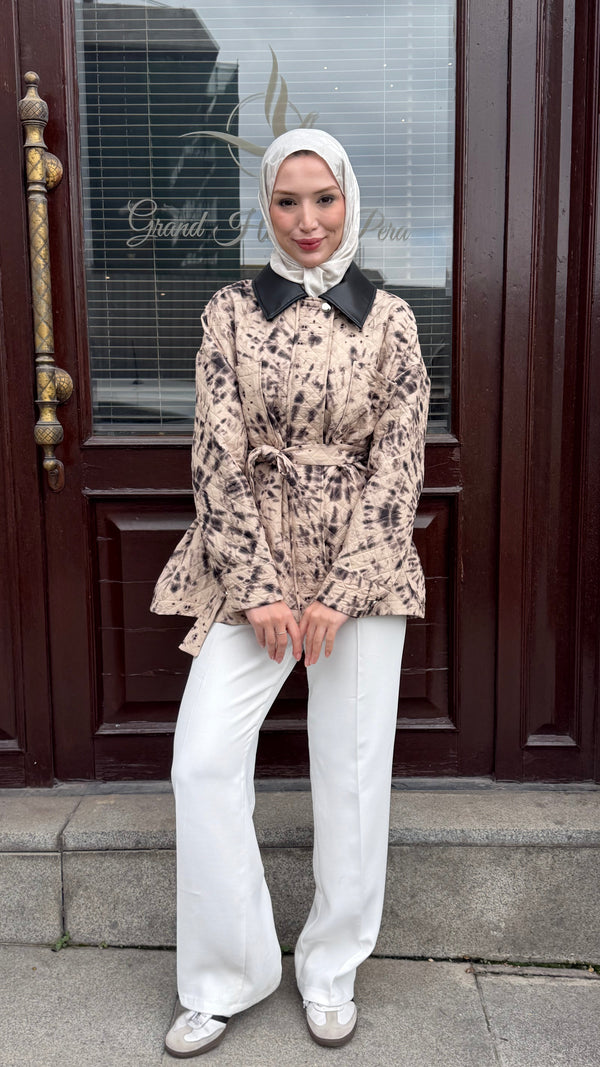 Mirella Batik Desenli Ceket Siyah-Kahve