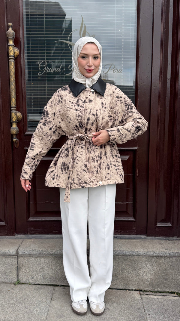 Mirella Batik Desenli Ceket Siyah-Kahve