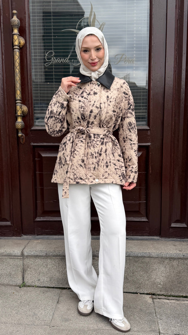 Mirella Batik Desenli Ceket Siyah-Kahve