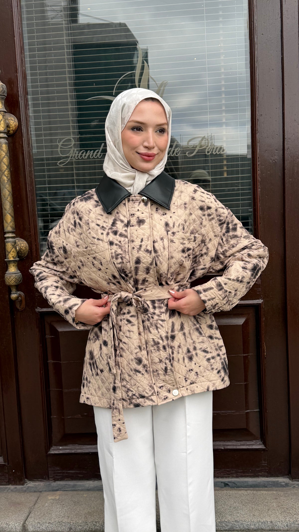 Mirella Batik Desenli Ceket Siyah-Kahve