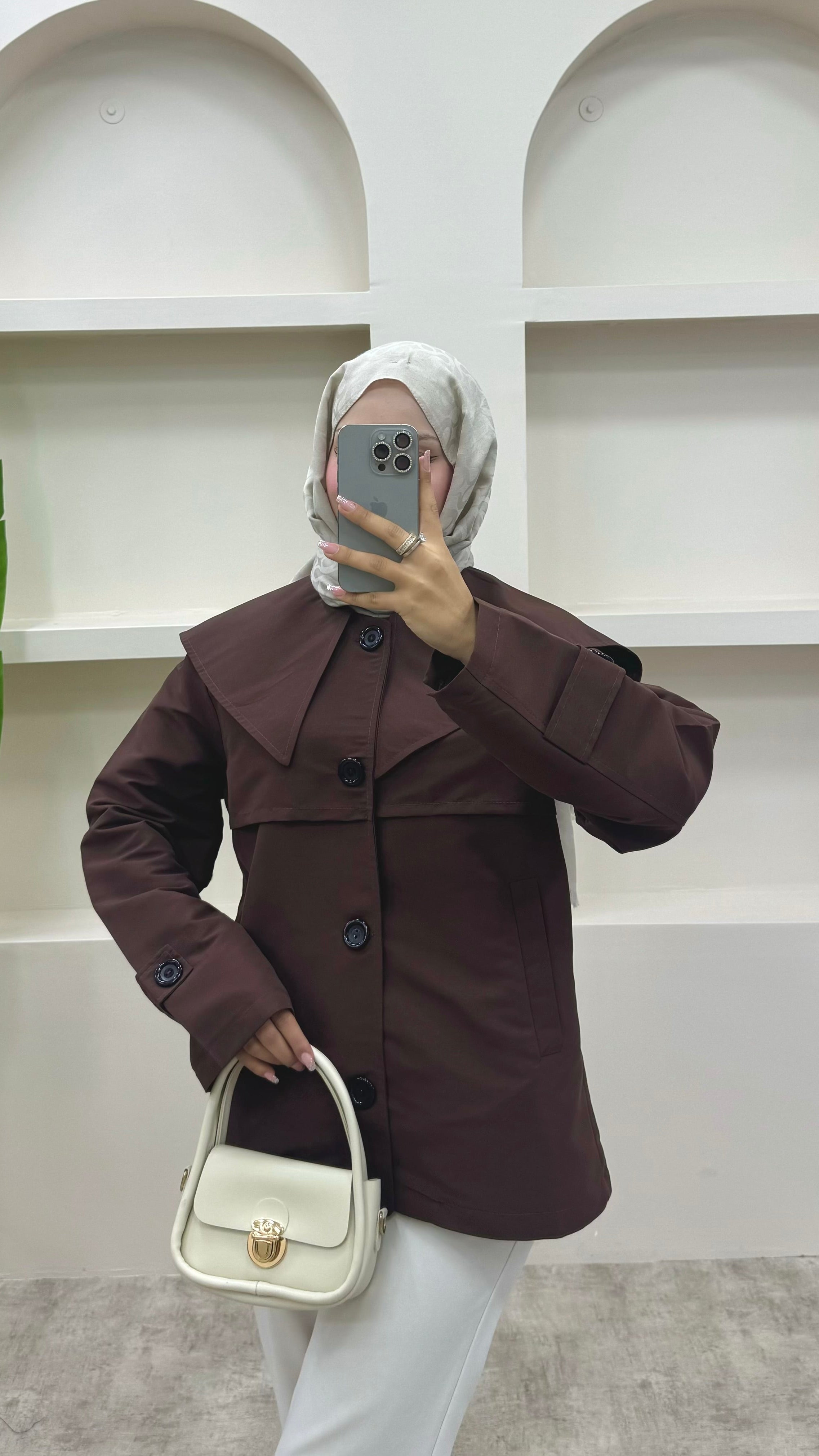 Pelerinli Trençkot Siyah Acı Kahve