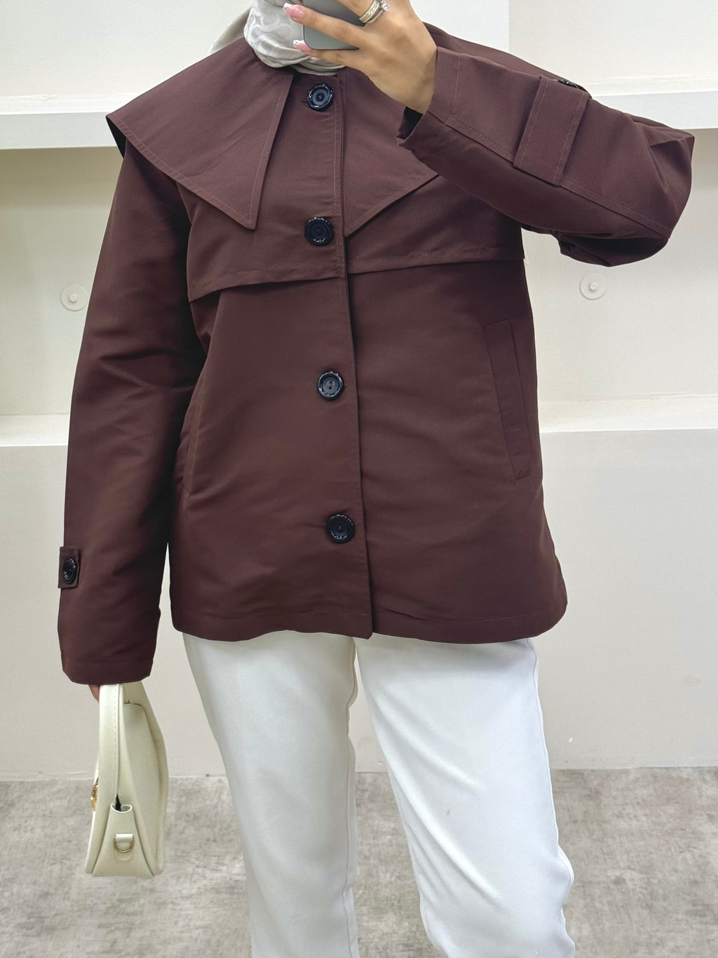 Pelerinli Trençkot Siyah Acı Kahve