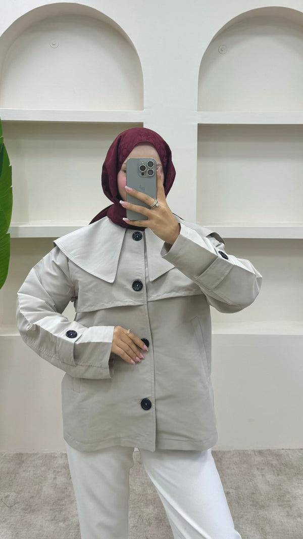 Pelerinli Trençkot Siyah Krem