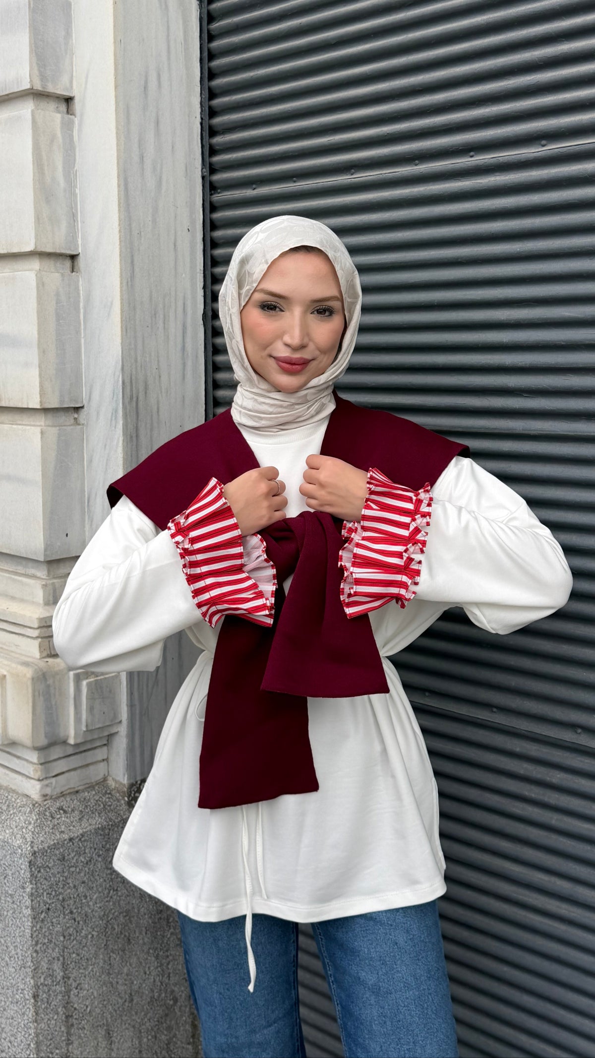 Moren Örme Triko Atkı Bordo