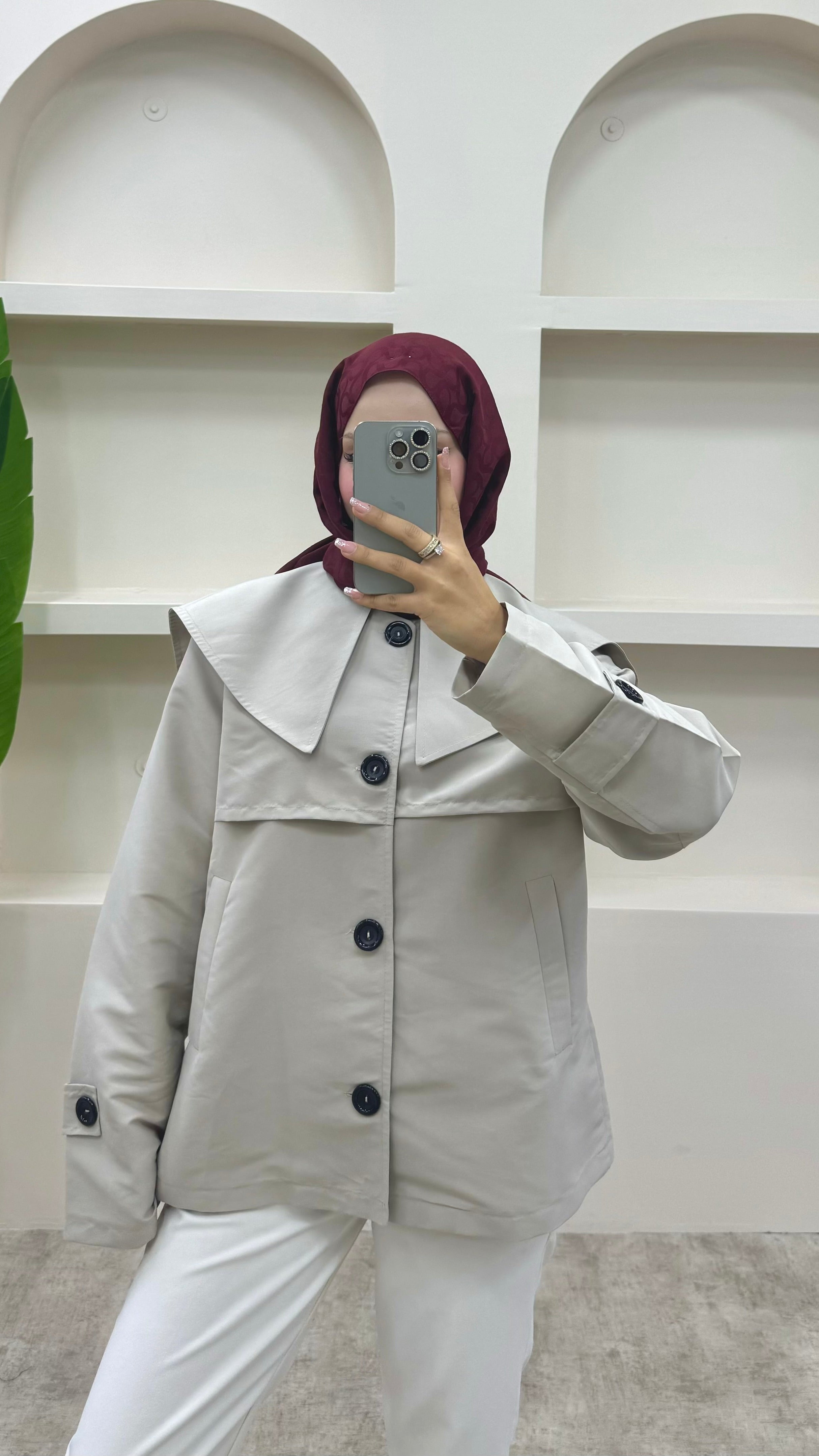 Pelerinli Trençkot Siyah Krem
