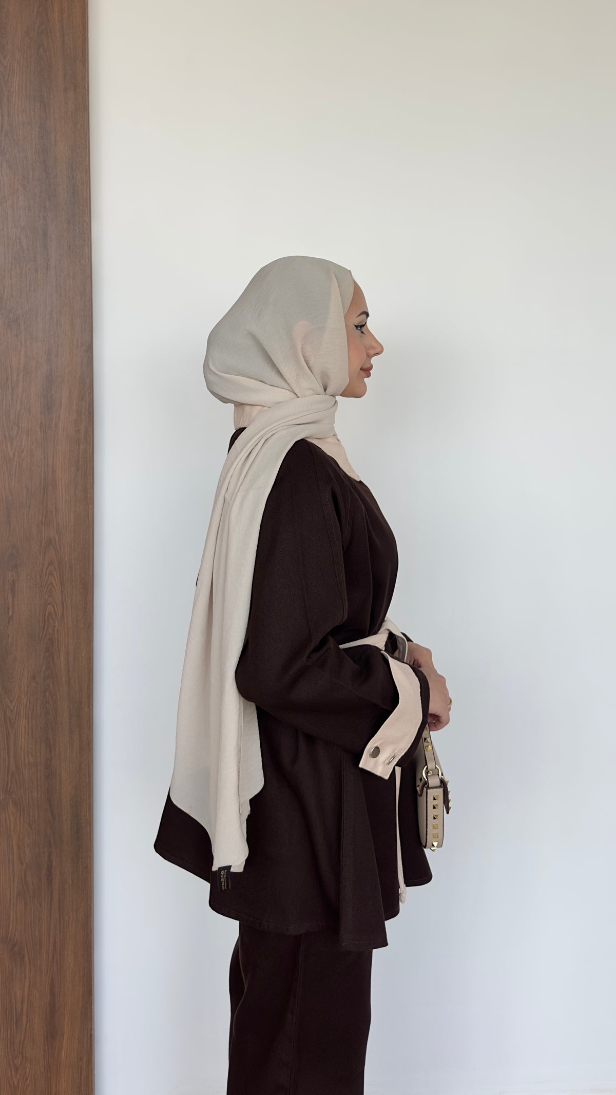 Kolları Düğmeli Gabardin Takım Kahverengi