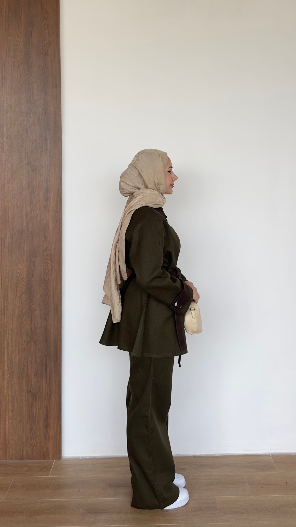 Kolları Düğmeli Gabardin Takım Haki