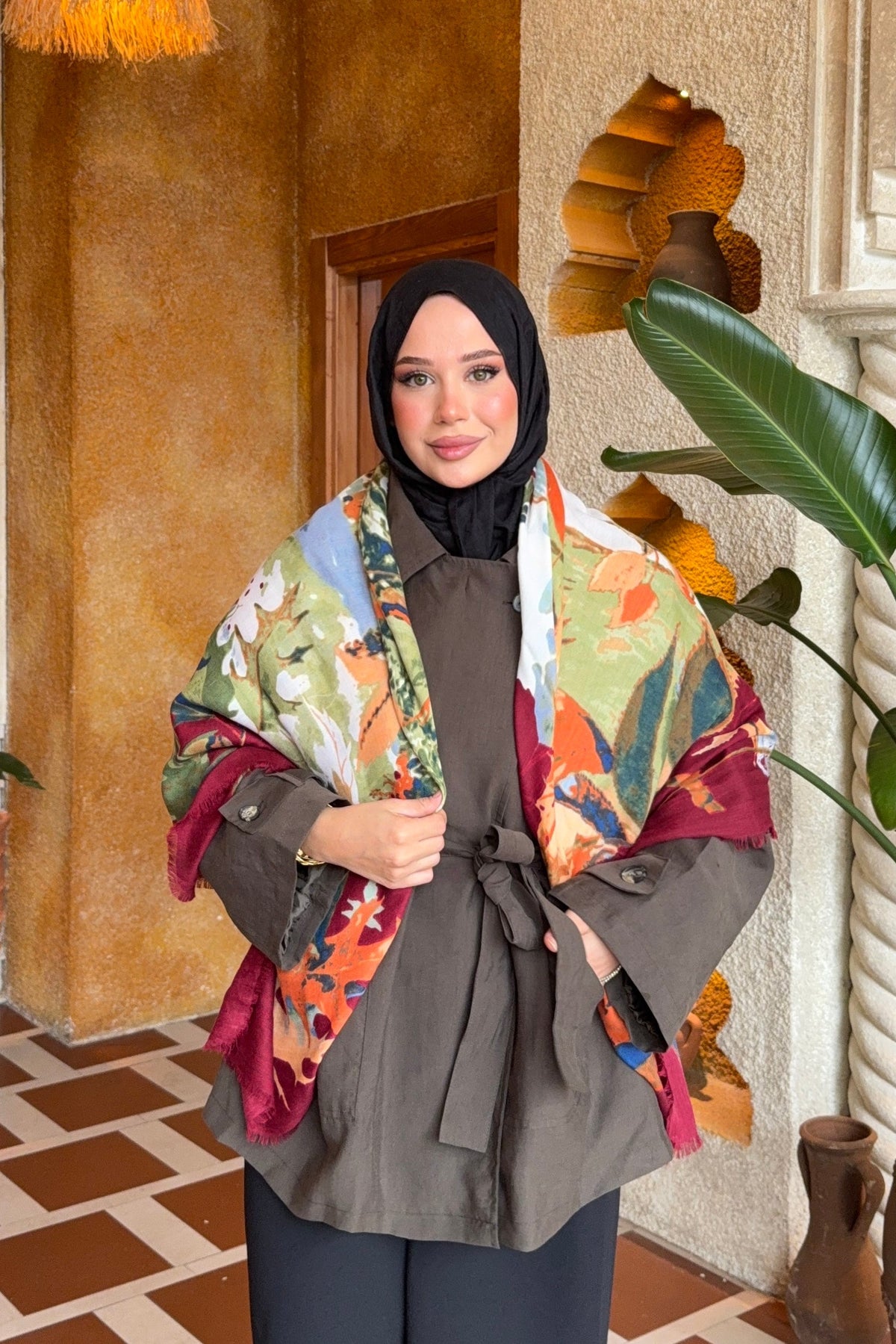 Sienna Omuz Şalı Bordo-Turuncu