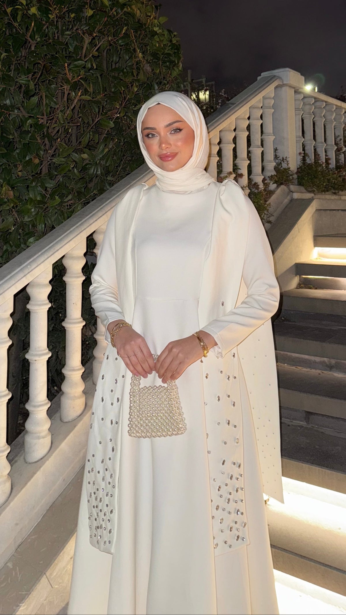 Elsa Taşlı Abiye Beyaz