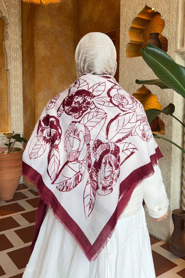 Sienna Omuz Şalı Bordo-Beyaz