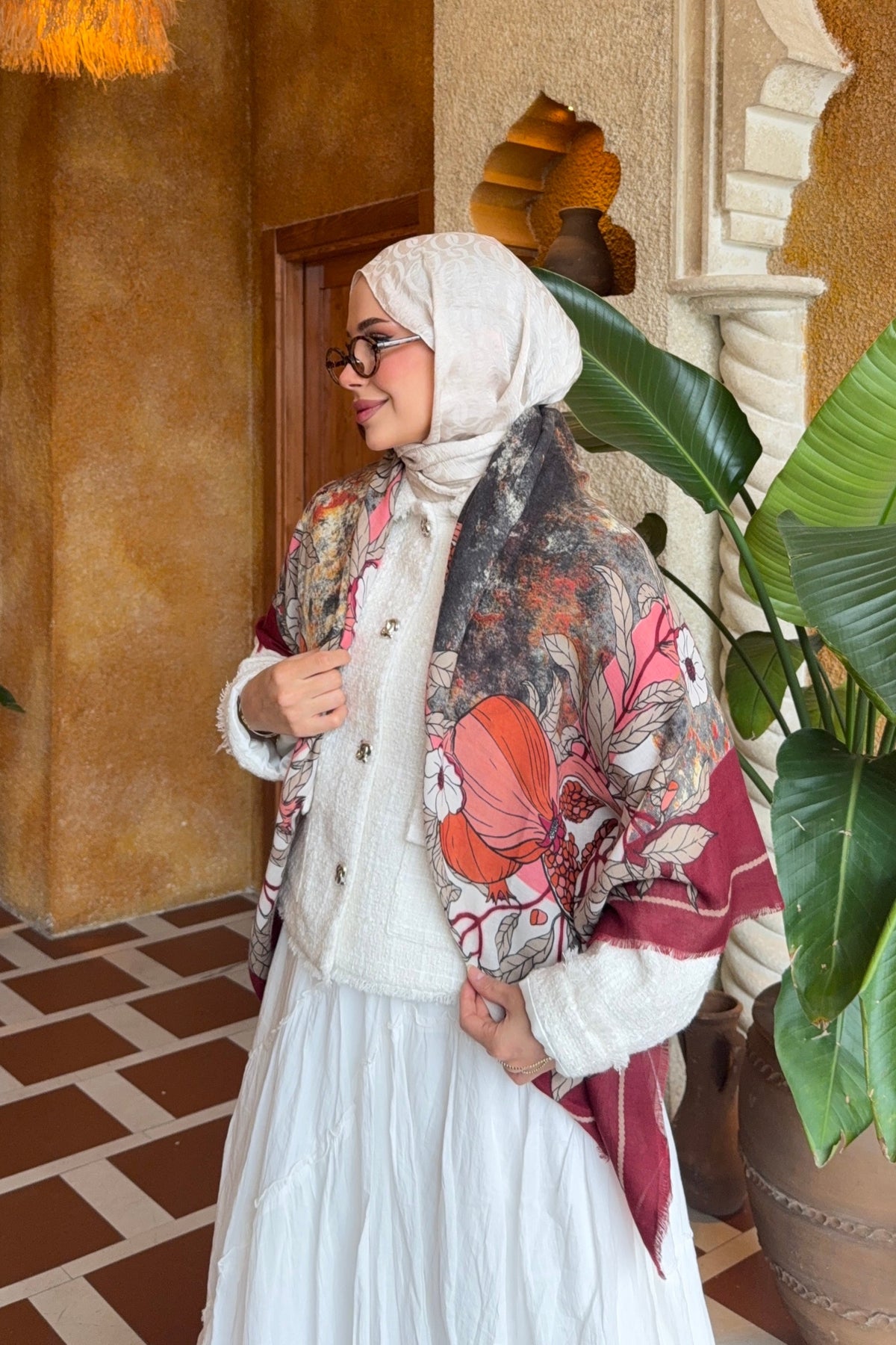 Sienna Omuz Şalı Bordo-Pembe