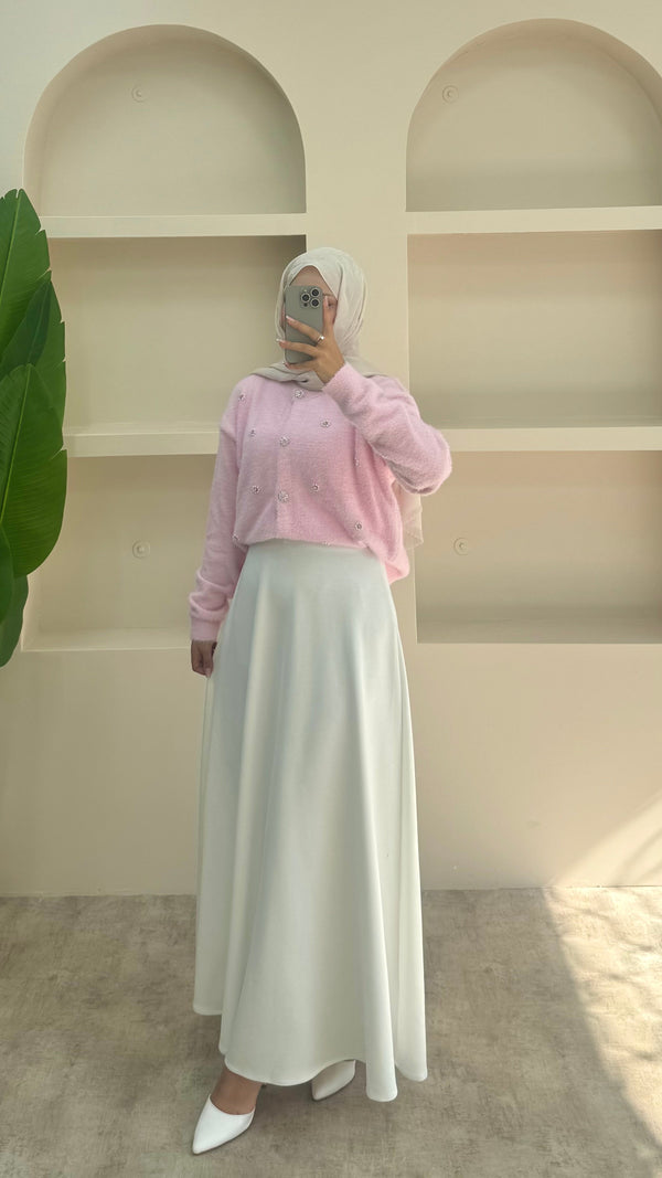 İnci Detaylı Angora Hırka Pembe