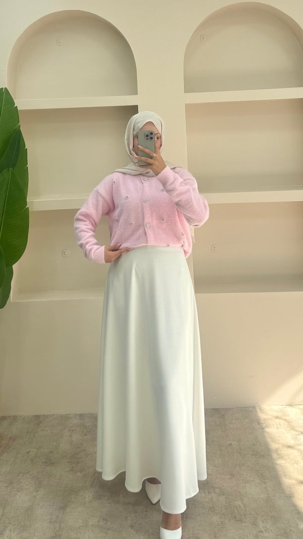 İnci Detaylı Angora Hırka Pembe
