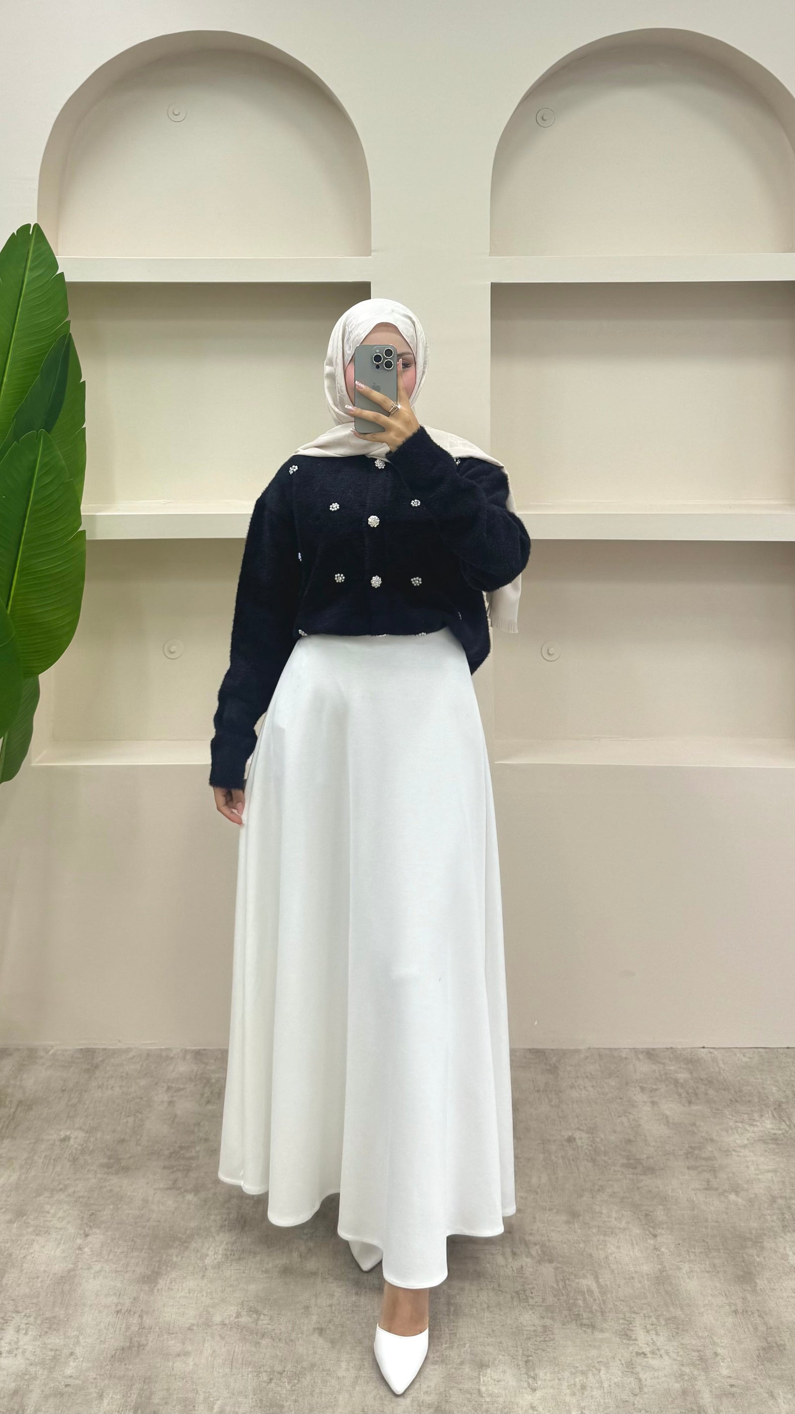 İnci Detaylı Angora Hırka Siyah