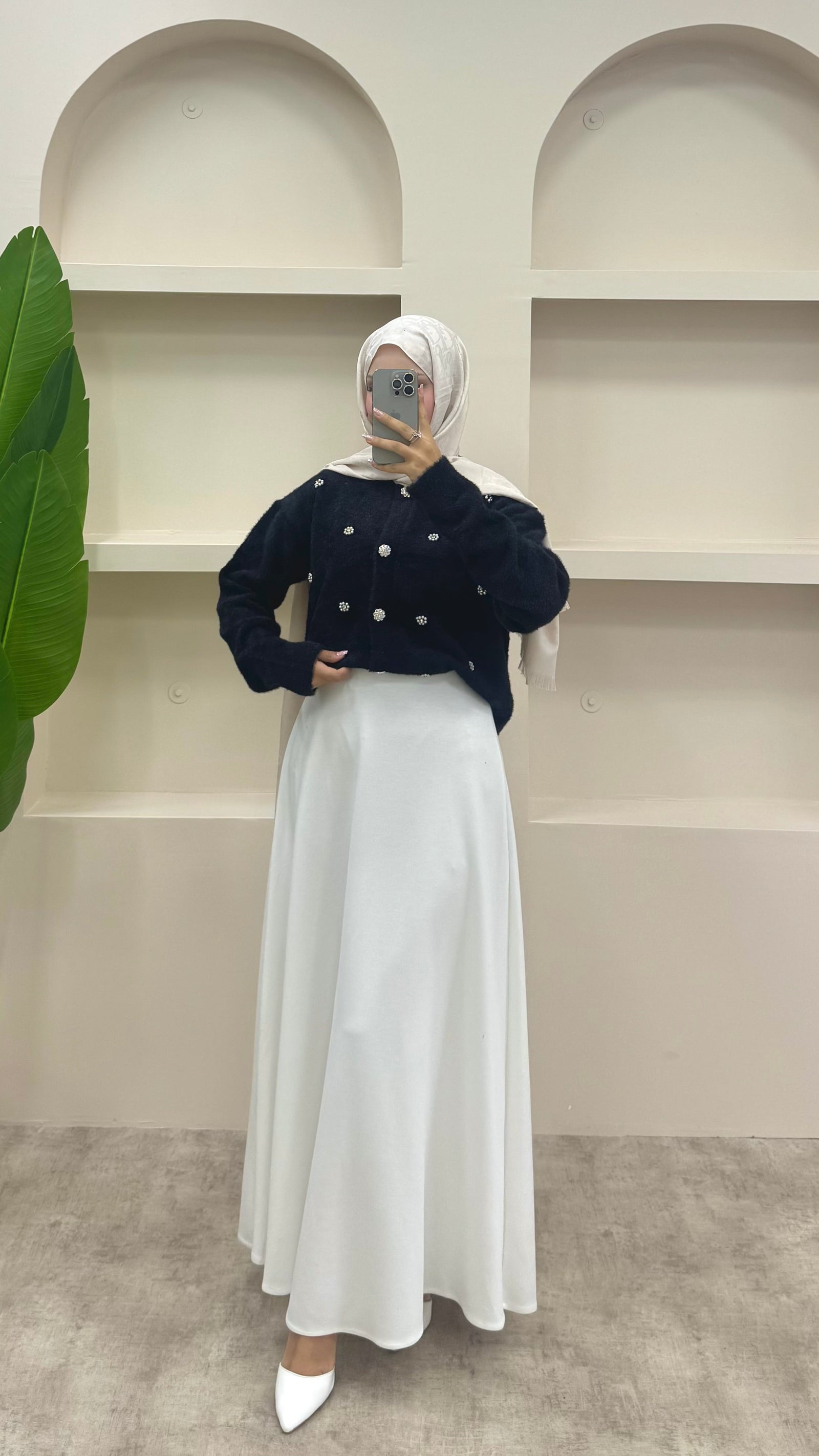İnci Detaylı Angora Hırka Siyah