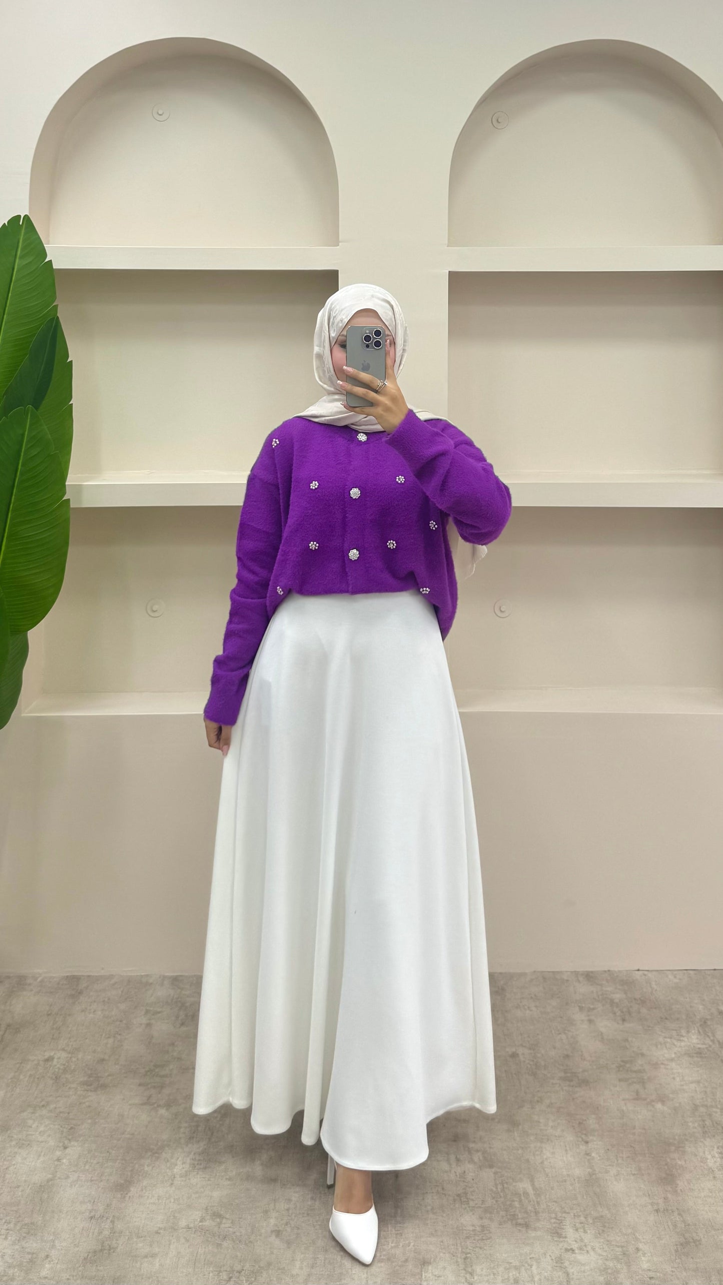 İnci Detaylı Angora Hırka Mor
