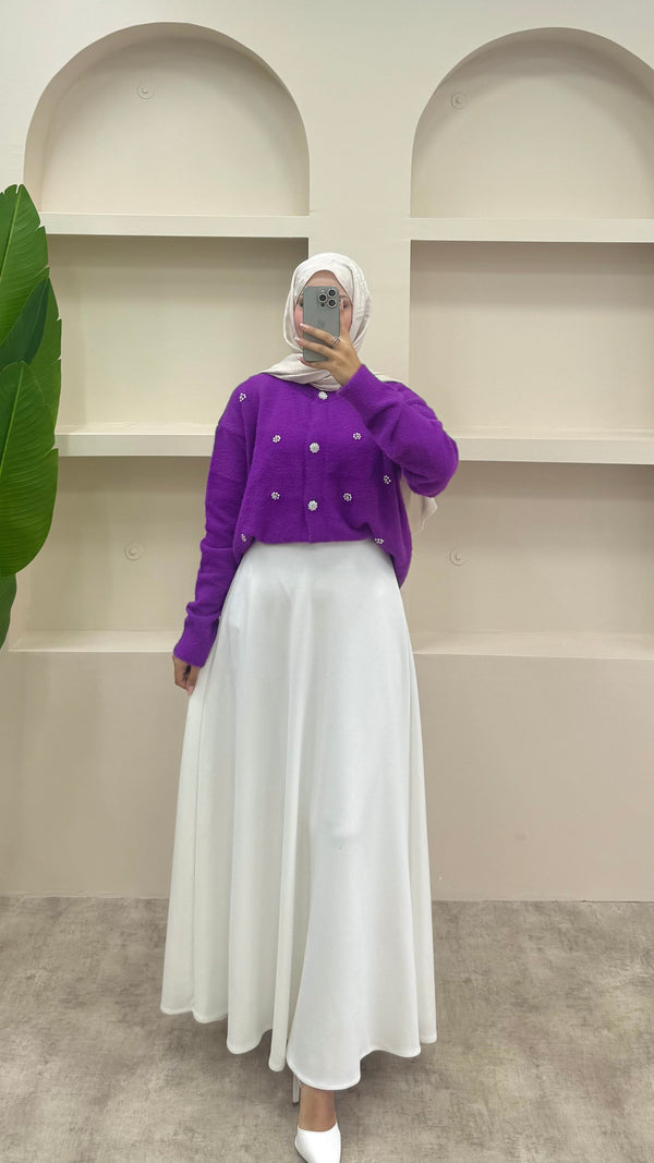 İnci Detaylı Angora Hırka Mor
