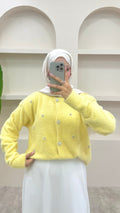 İnci Detaylı Angora Hırka Sarı