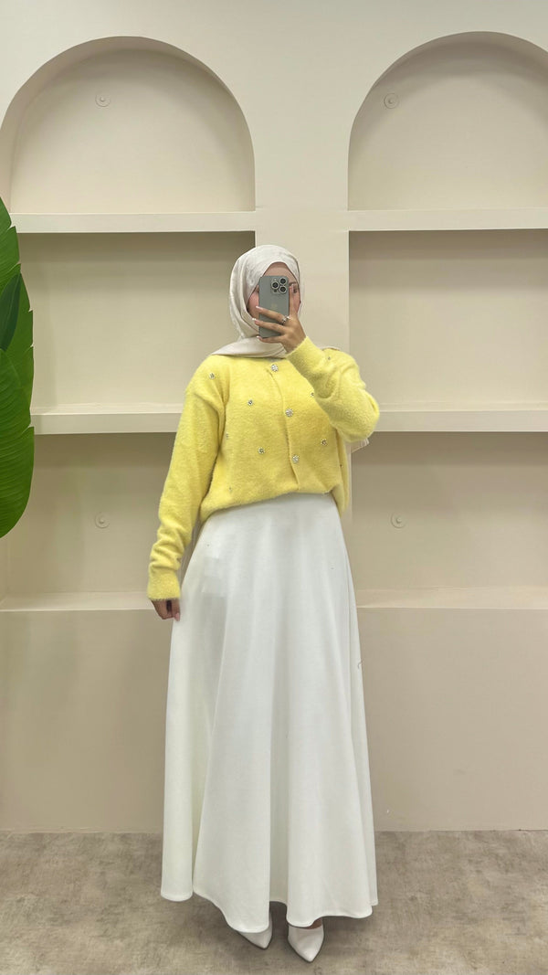 İnci Detaylı Angora Hırka Sarı
