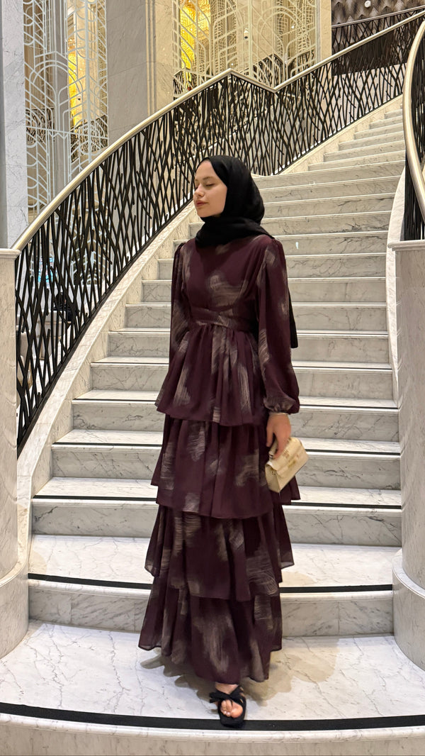 Pastel Renkli Elbise Bordo