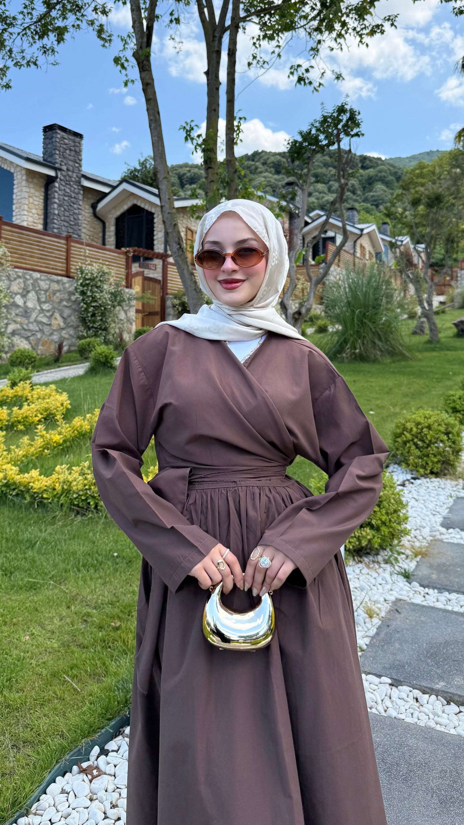 Bağlamalı Üst Etek Takım Kahverengi
