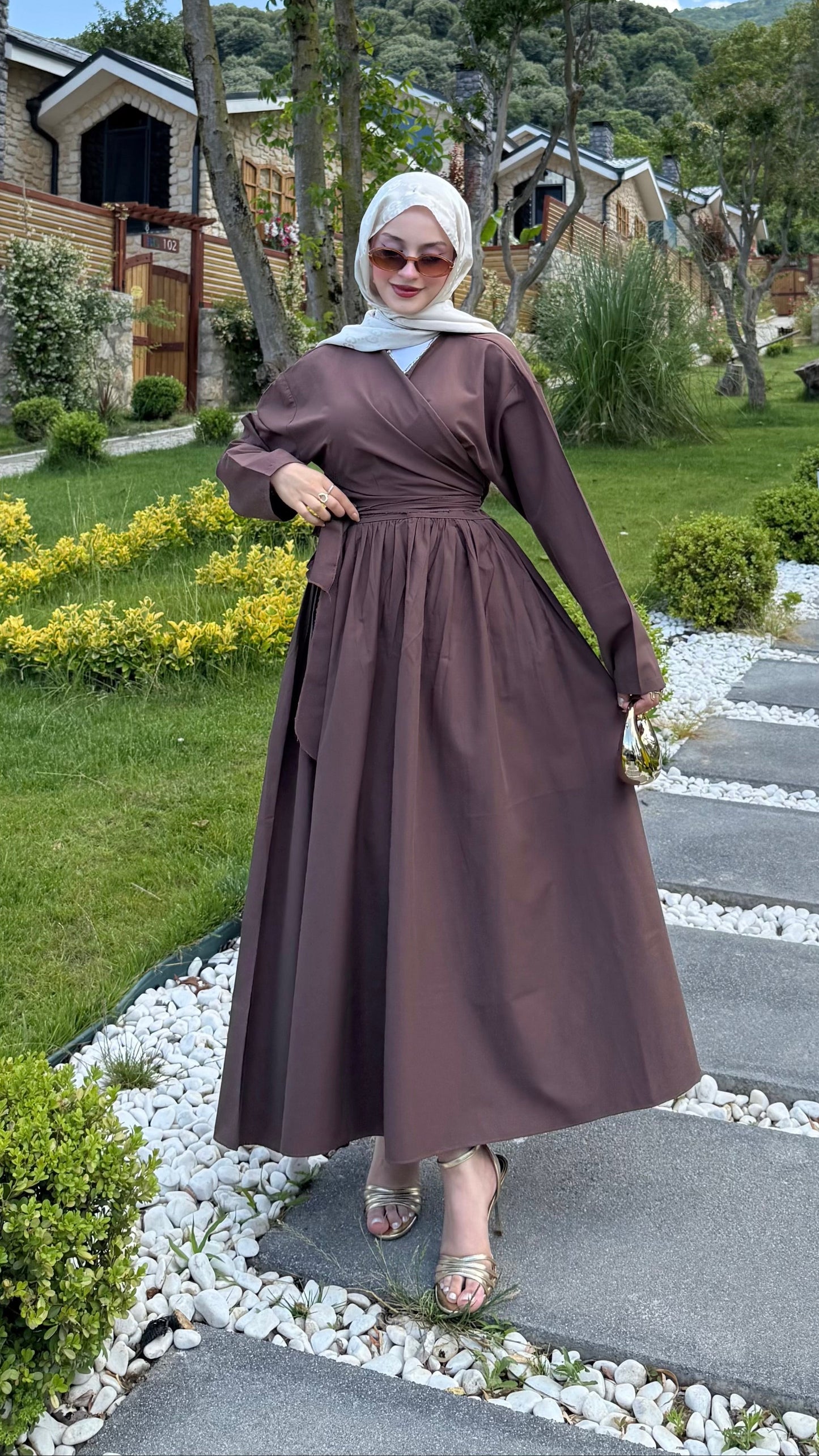 Bağlamalı Üst Etek Takım Kahverengi