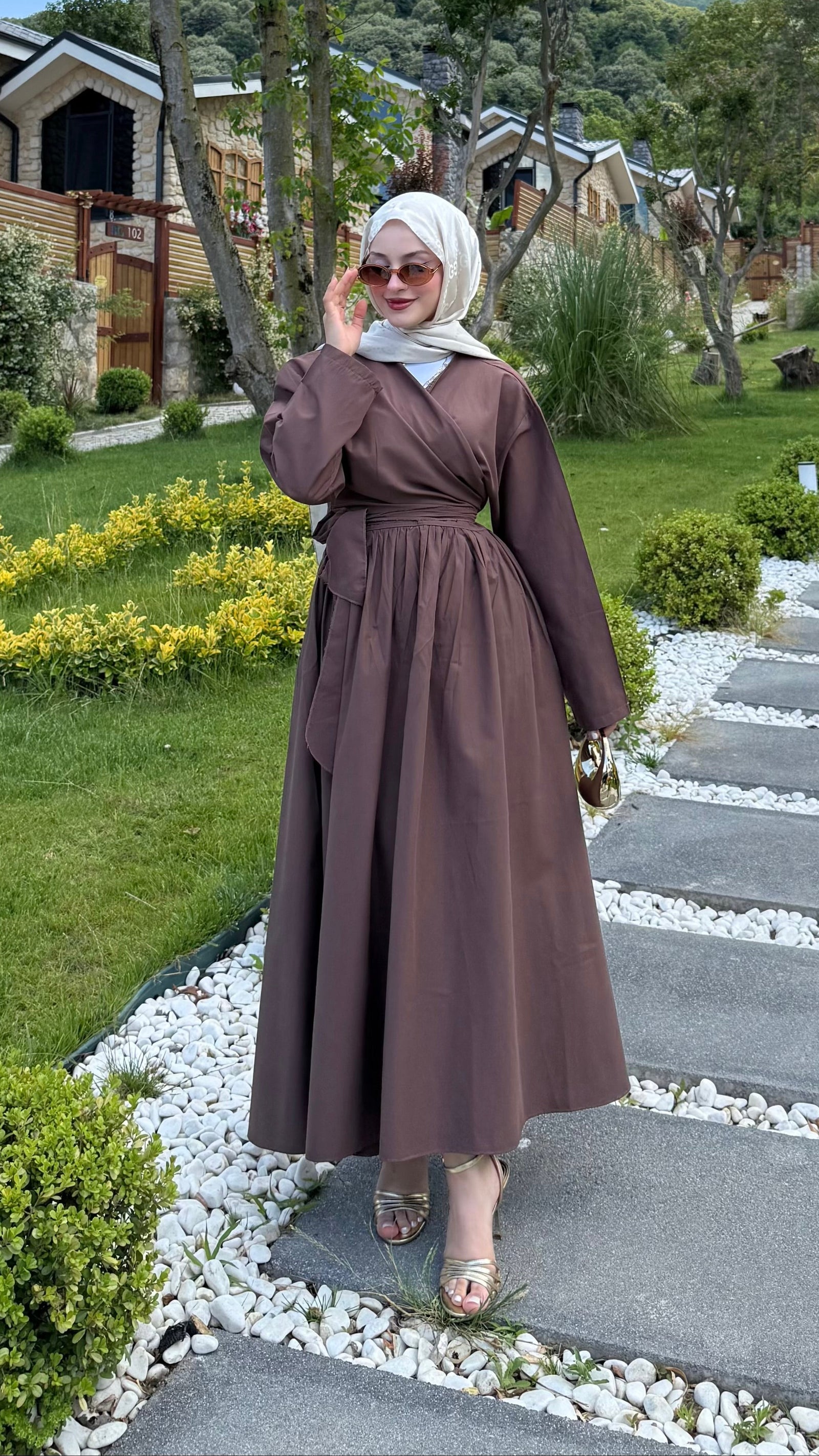 Bağlamalı Üst Etek Takım Kahverengi