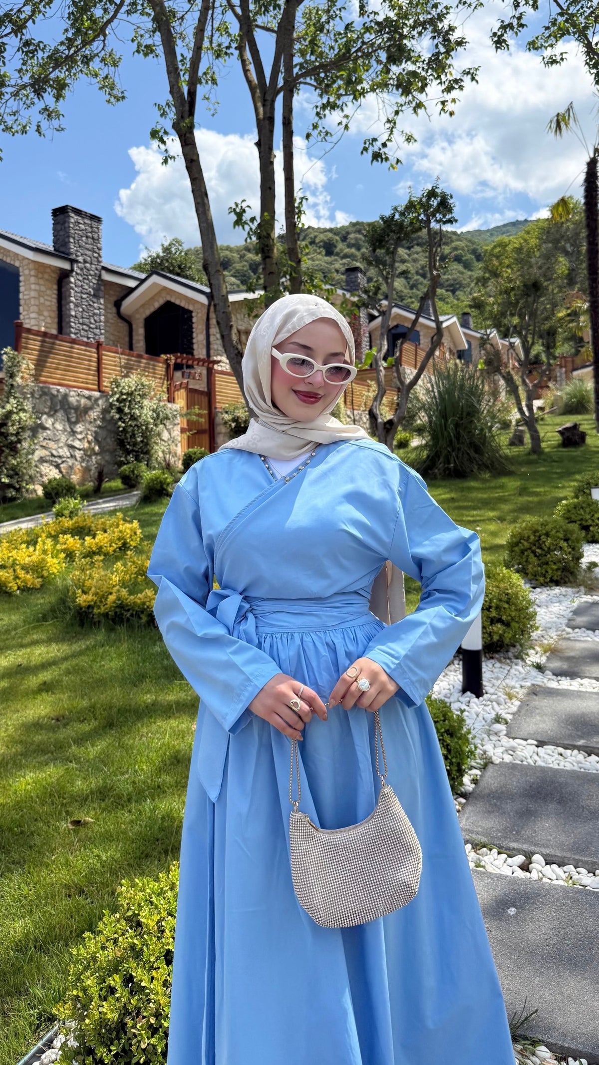 Bağlamalı Üst Etek Takım Mavi