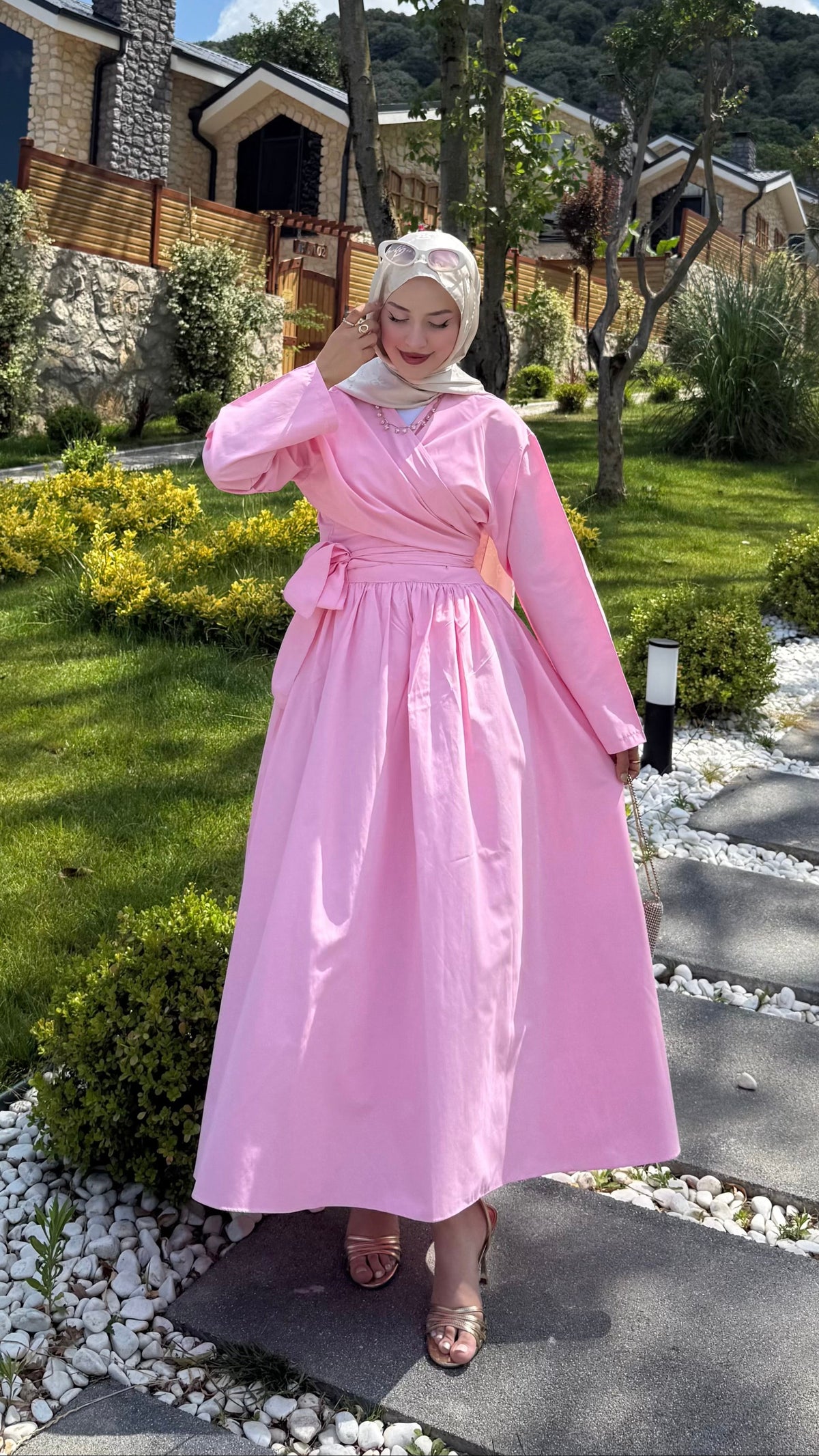 Bağlamalı Üst Etek Takım Pembe