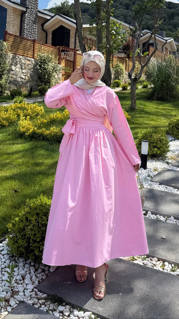Bağlamalı Üst Etek Takım Pembe
