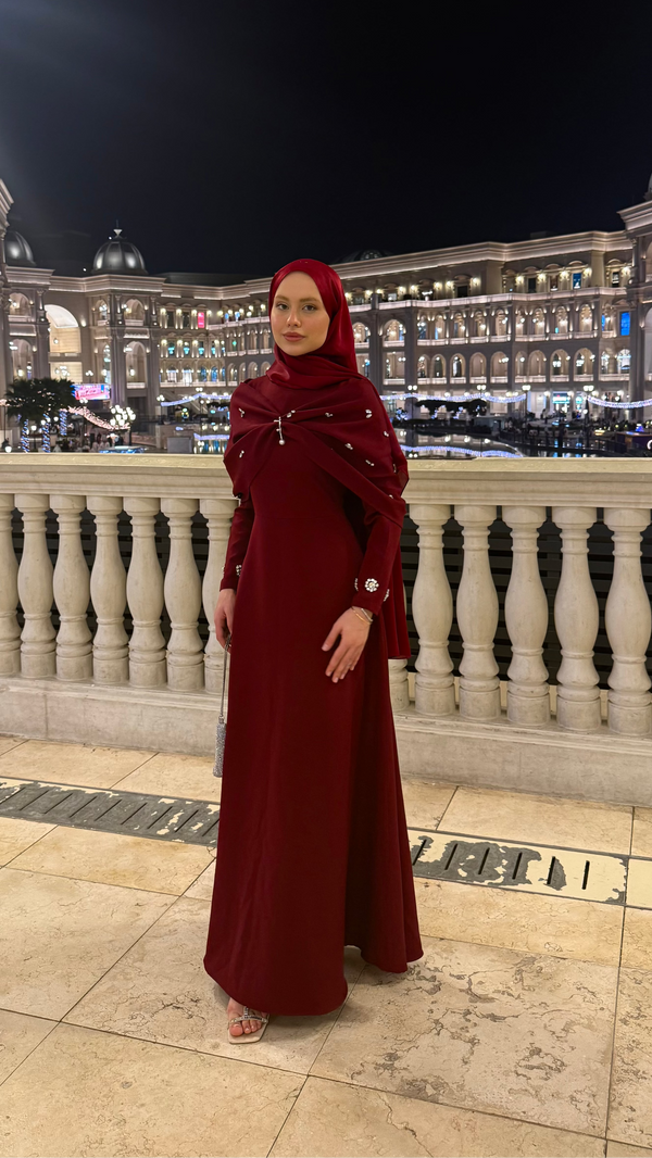 Lale Taşlı Abiye Bordo