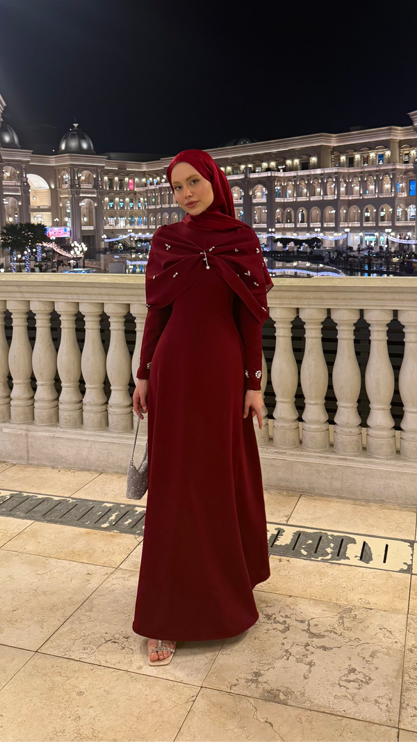 Lale Taşlı Abiye Bordo