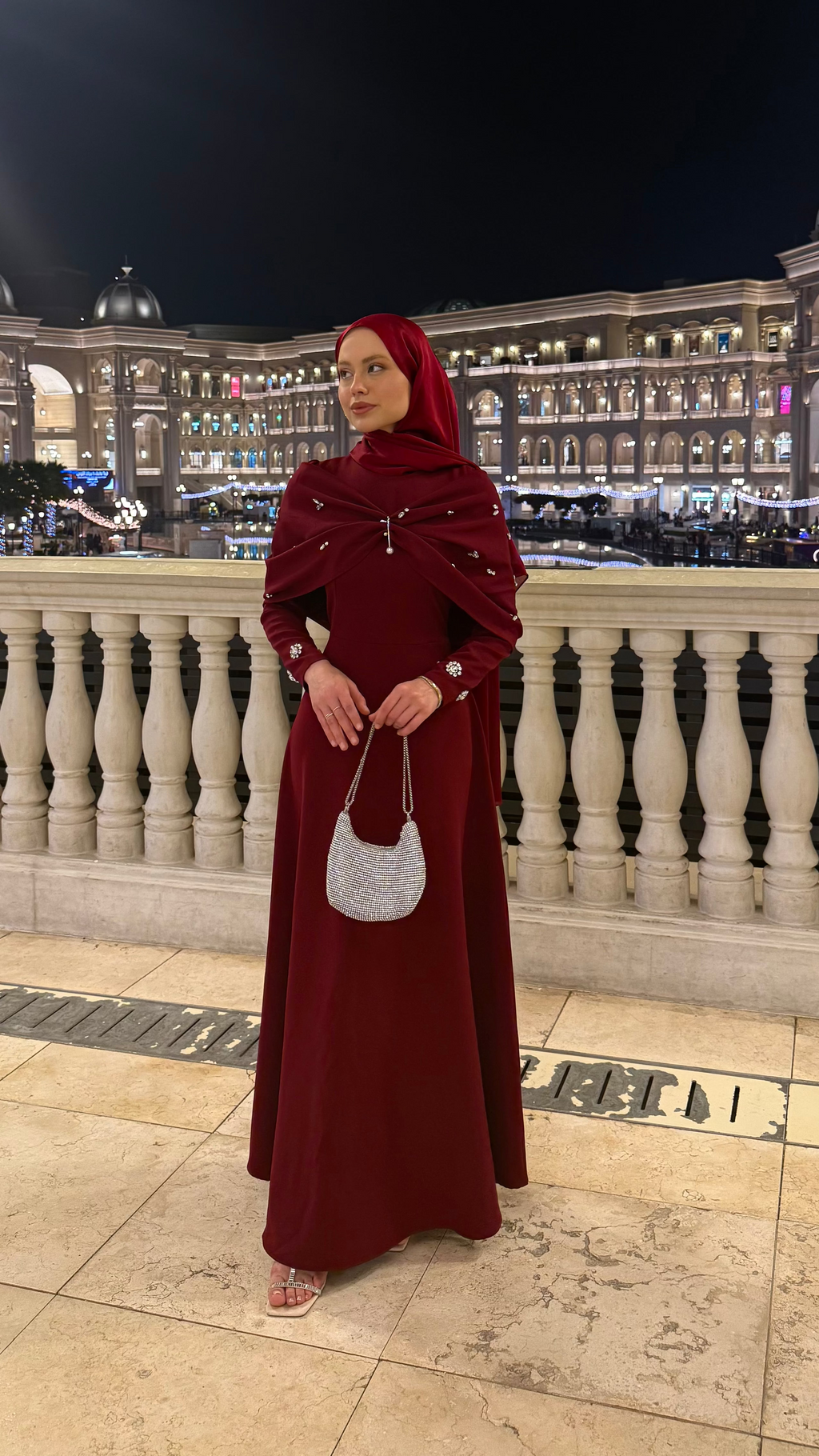 Lale Taşlı Abiye Bordo