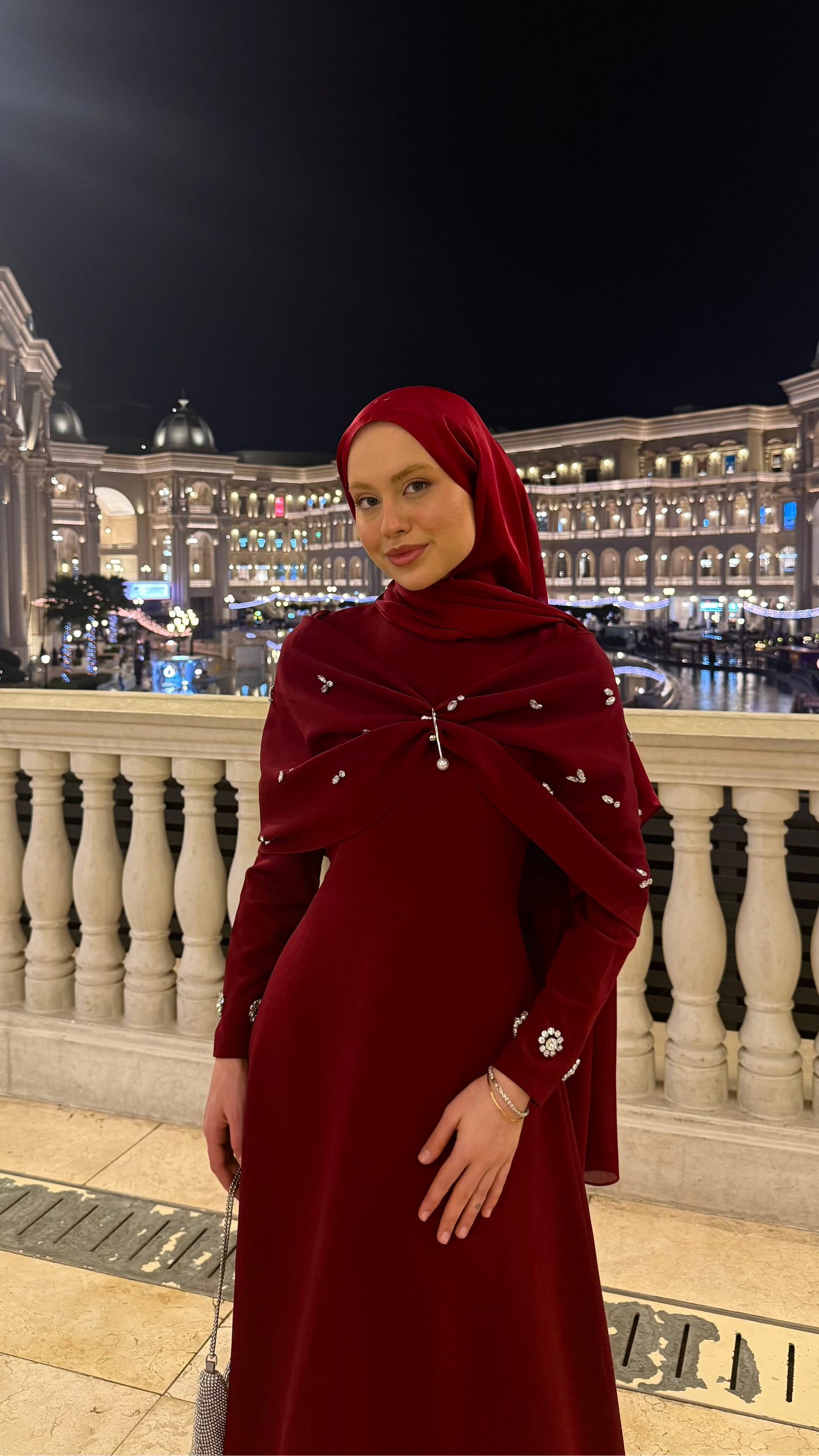 Lale Taşlı Abiye Bordo
