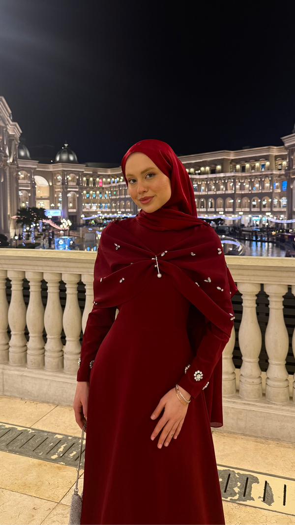 Lale Taşlı Abiye Bordo