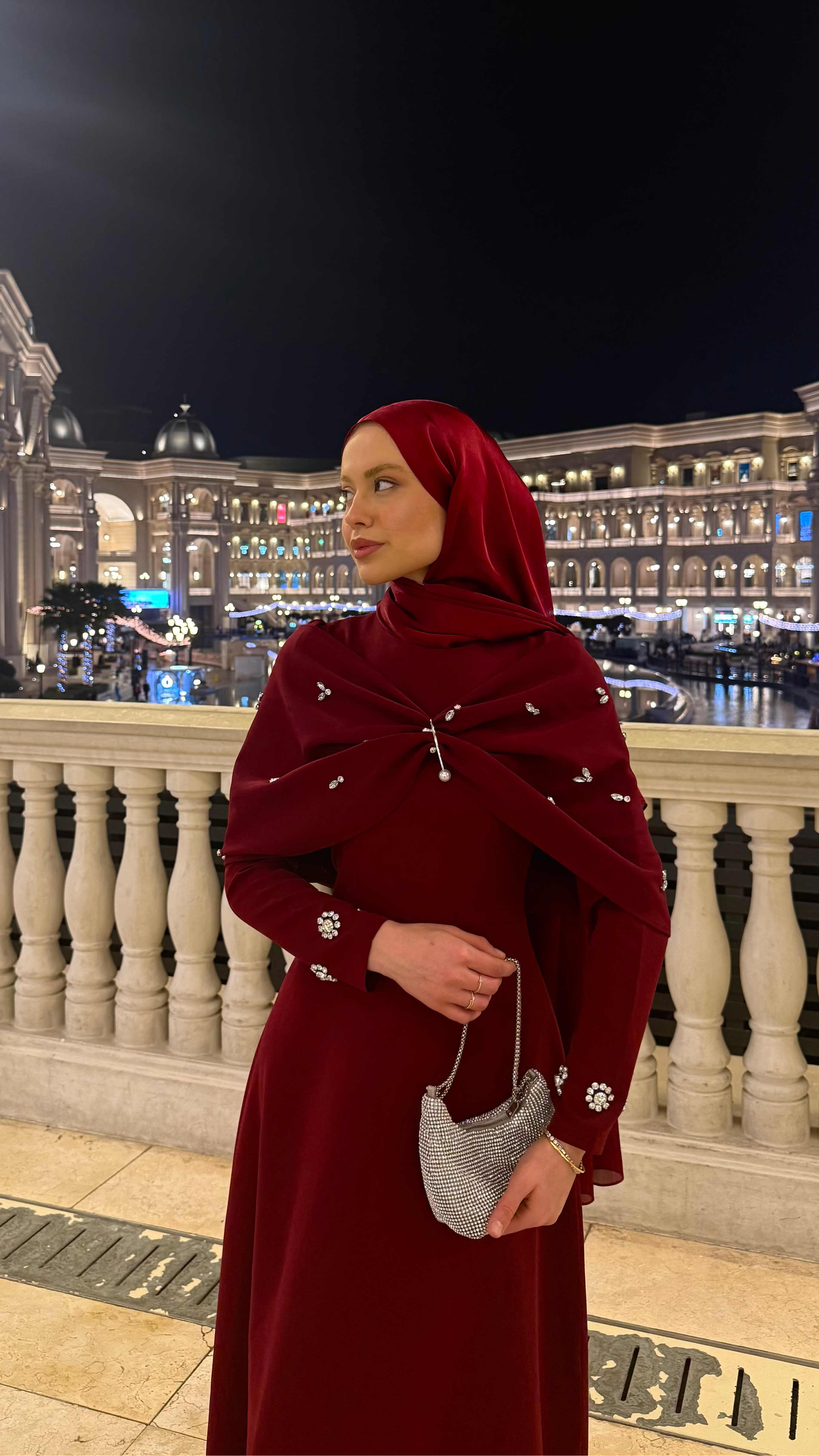 Lale Taşlı Abiye Bordo