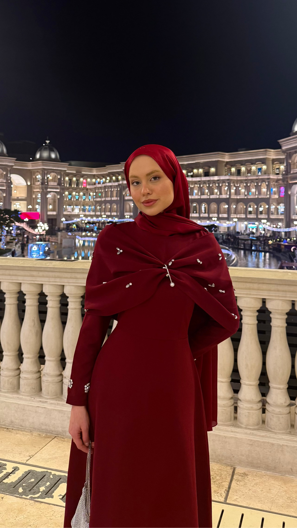 Lale Taşlı Abiye Bordo