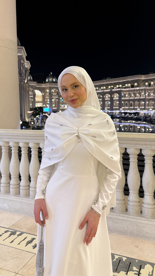Lale Taşlı Abiye Beyaz