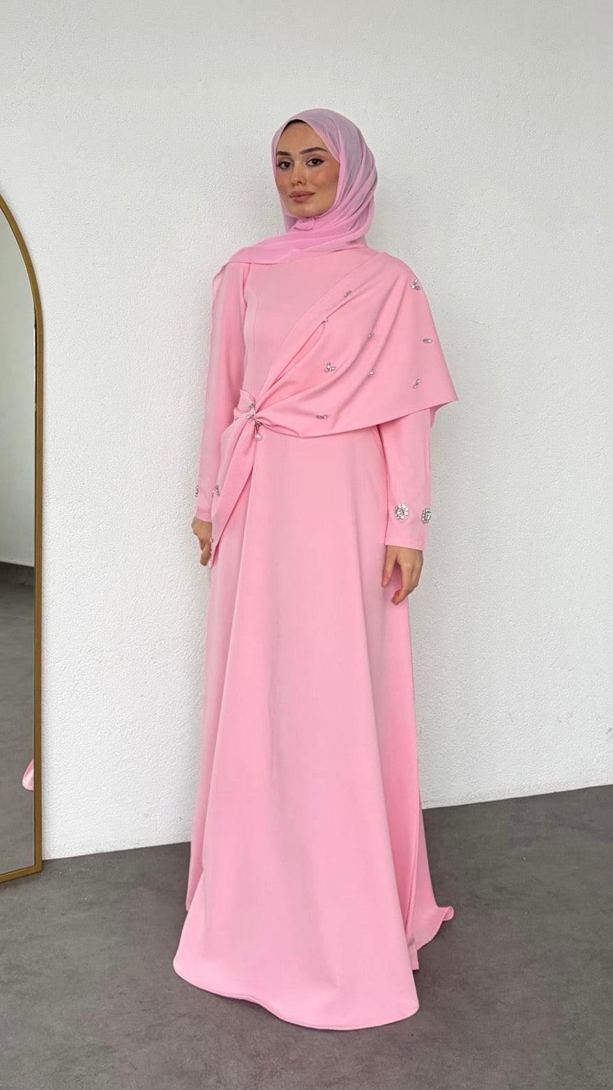 Lale Taşlı Abiye Pembe