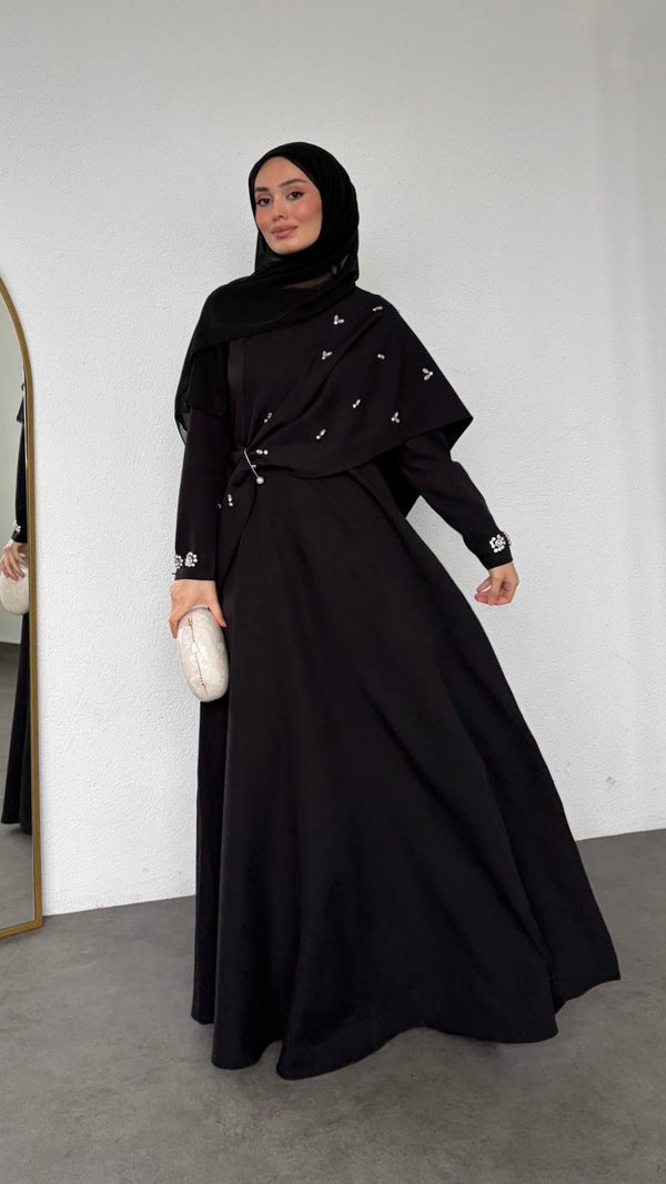 Lale Taşlı Abiye Siyah