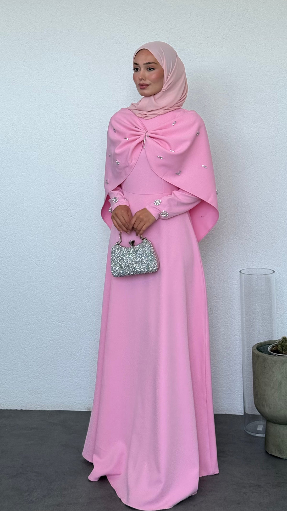Lale Taşlı Abiye Pembe