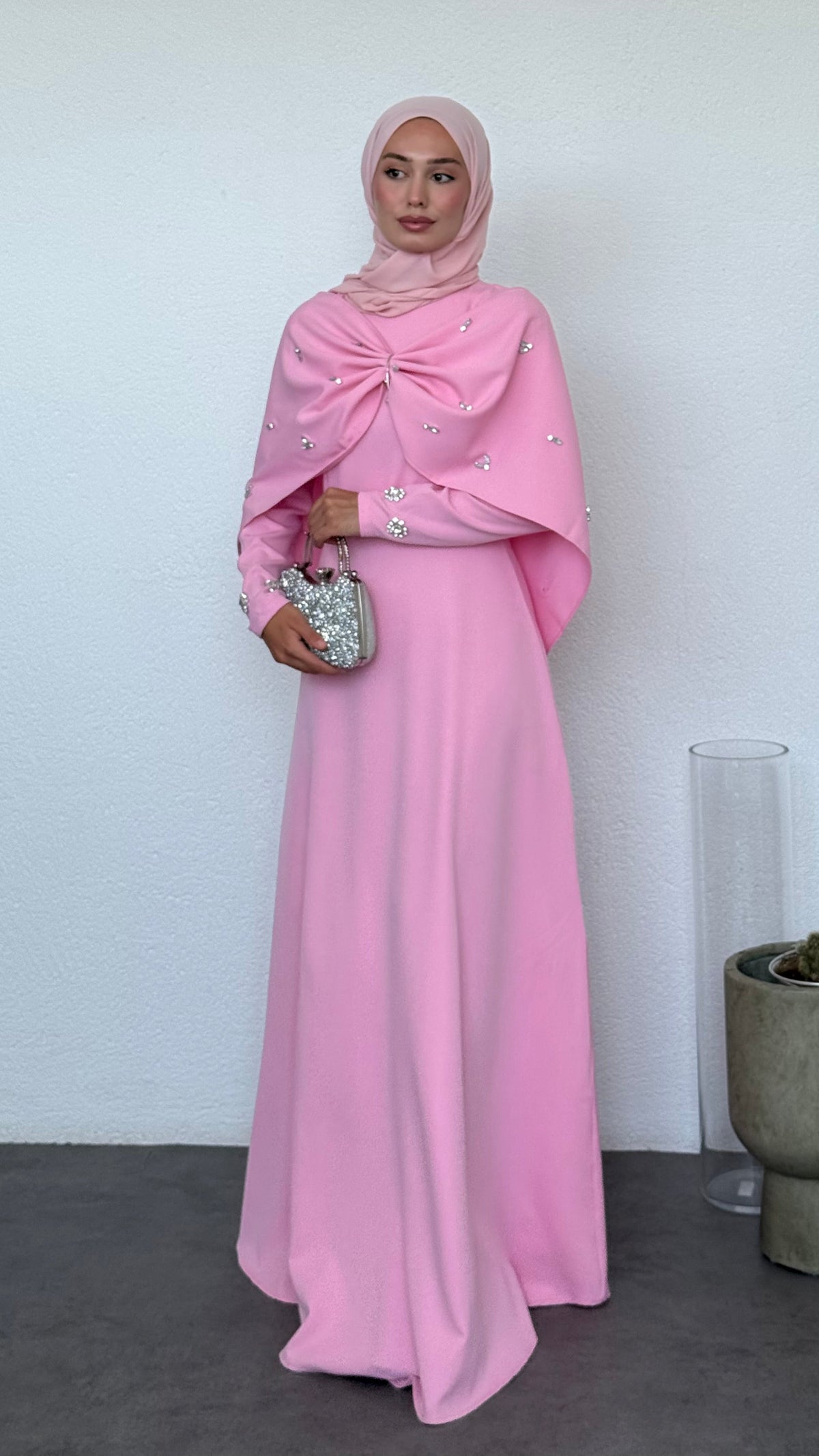 Lale Taşlı Abiye Pembe