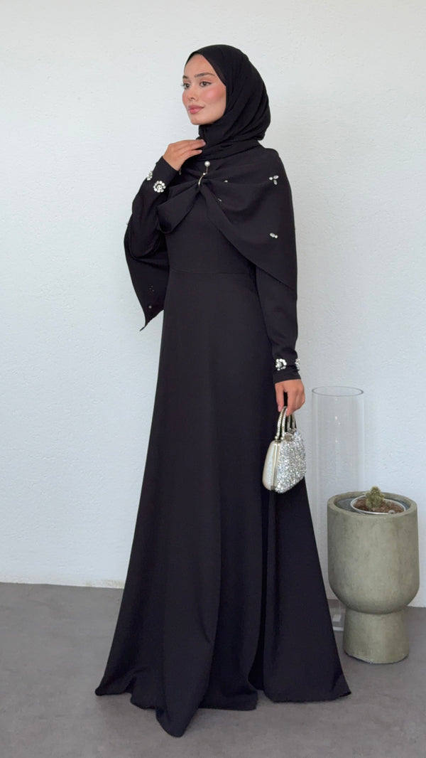 Lale Taşlı Abiye Siyah