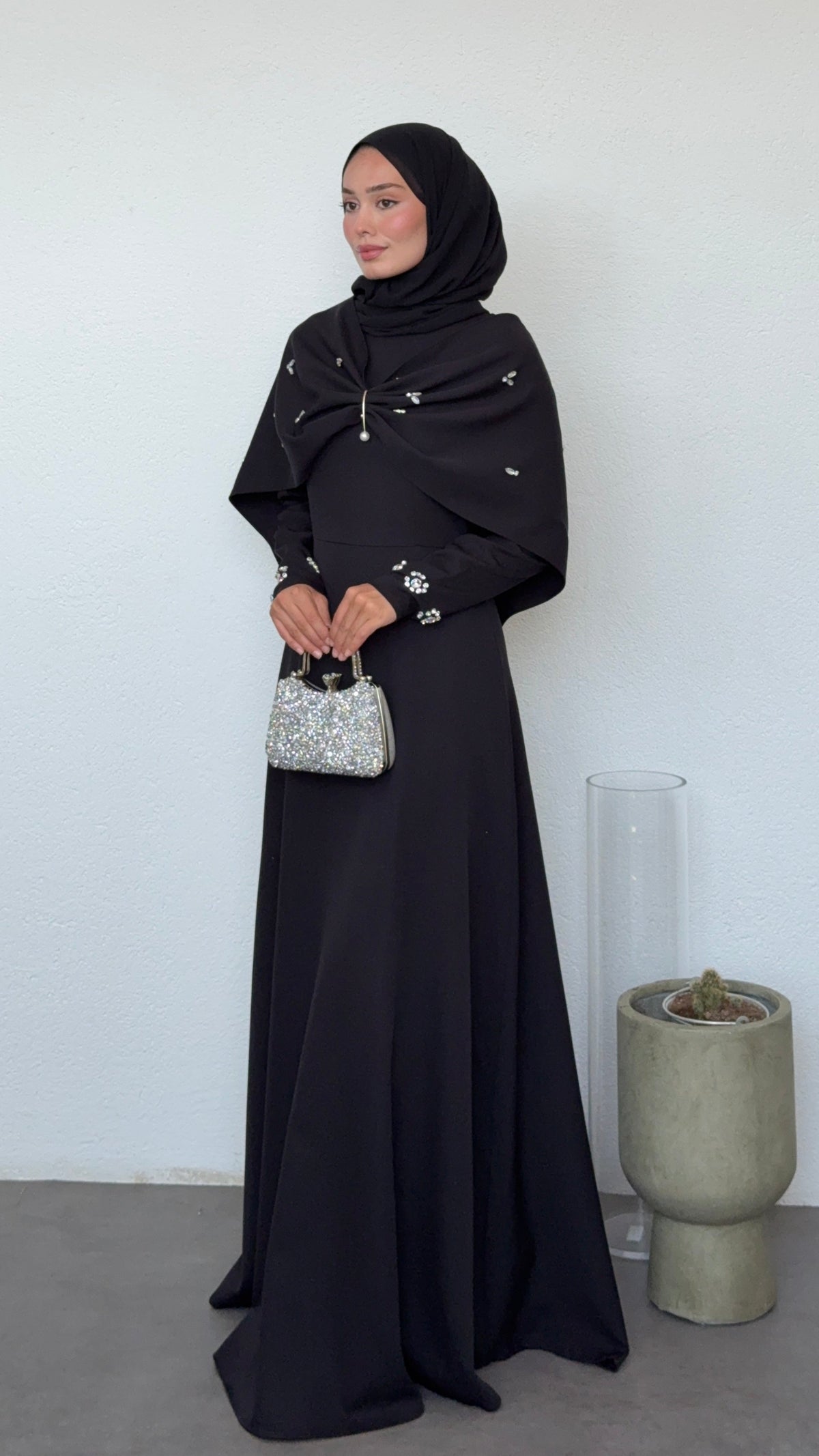 Lale Taşlı Abiye Siyah
