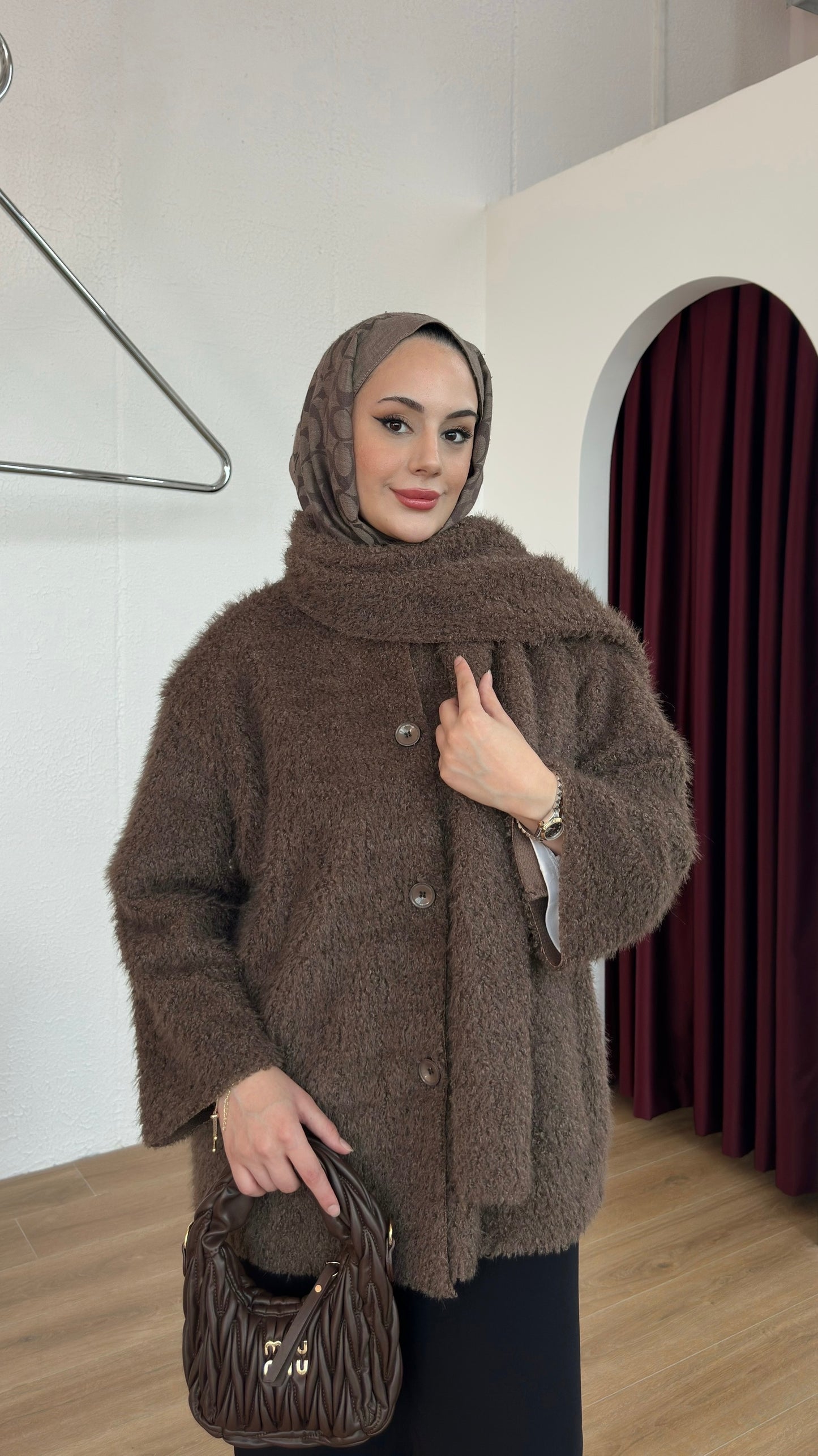 Sakal Kumaş Atkılı Ceket Kahverengi