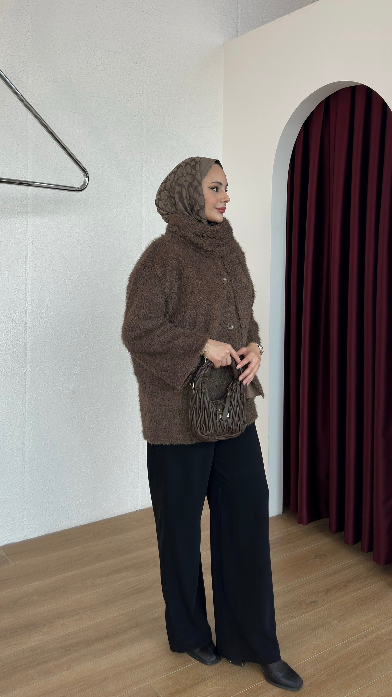 Sakal Kumaş Atkılı Ceket Kahverengi