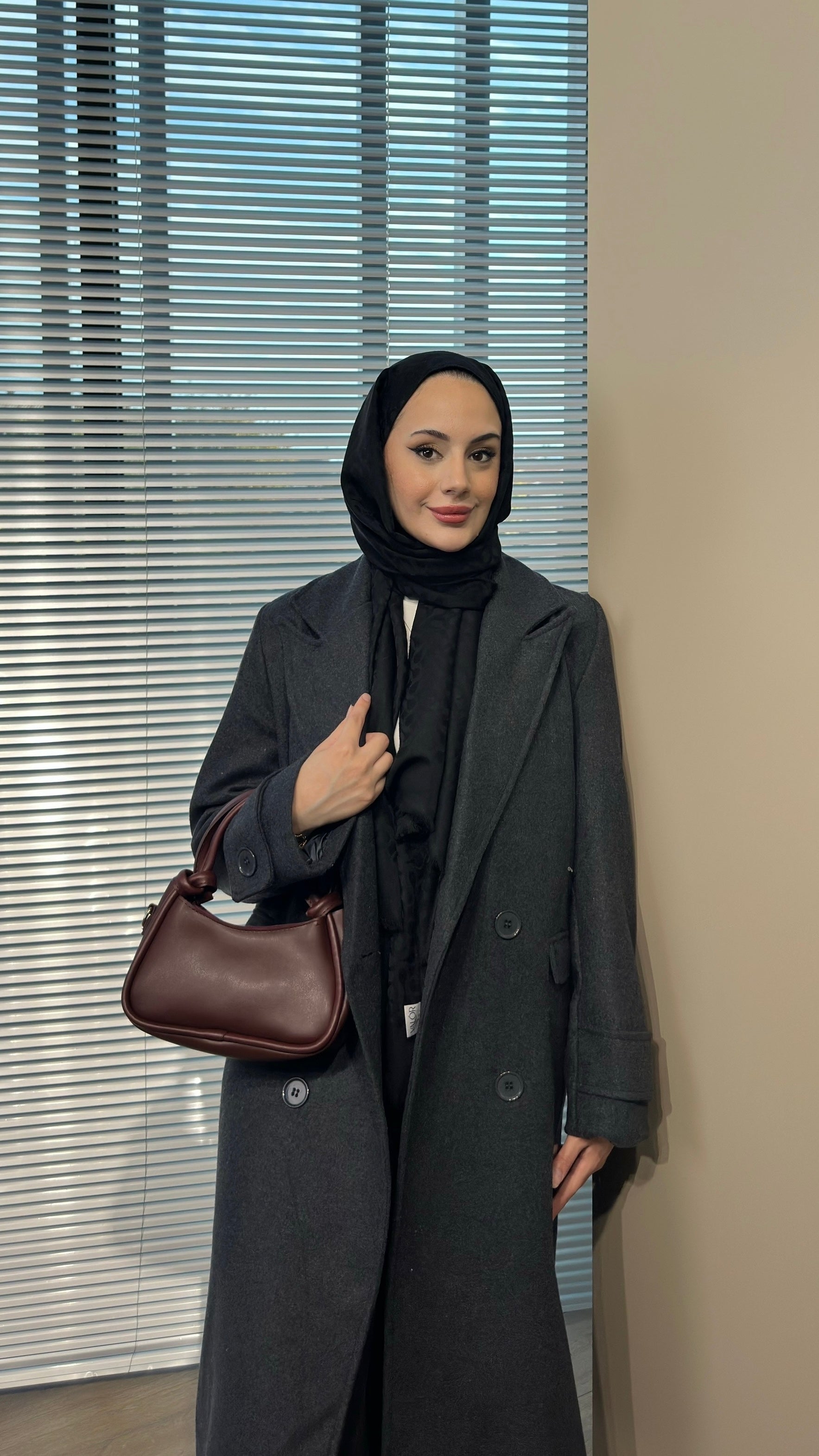 Kruvaze Maxi Kaşe Kaban Antırasit